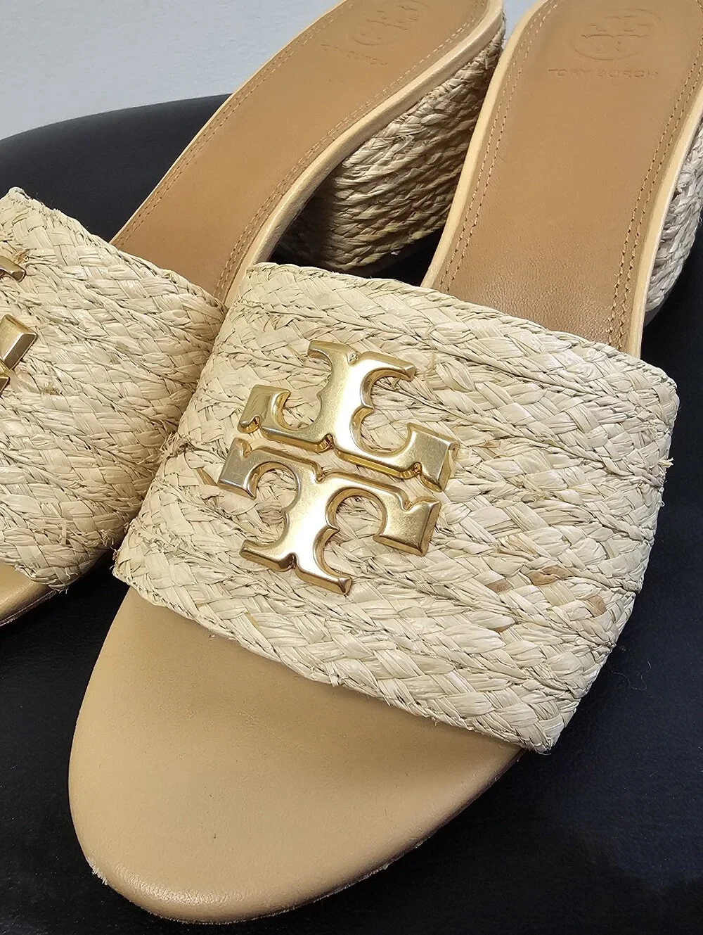 Tory Burch Everly Raffia Block Sandal Slides - Size 9.5